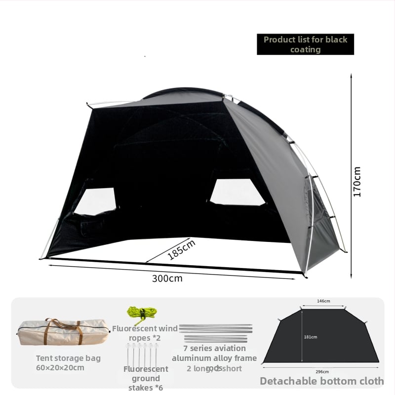 Kemping sátor integrált árnyékolóval és automatikus gyorsnyitással (Blackdog; Oxford anyag; vízállóság 1000; kerek forma)