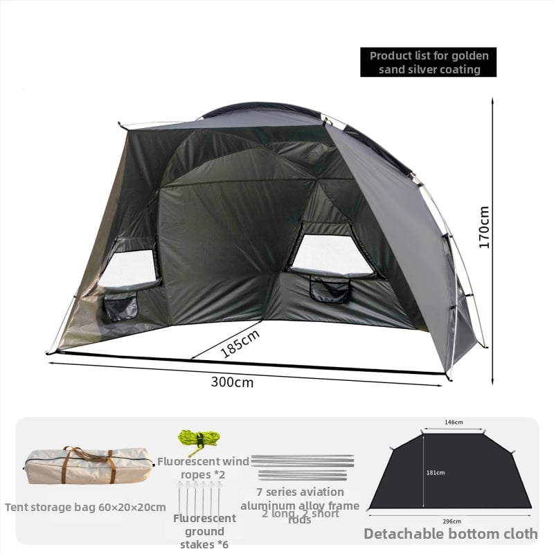 Kemping sátor integrált árnyékolóval és automatikus gyorsnyitással (Blackdog; Oxford anyag; vízállóság 1000; kerek forma)