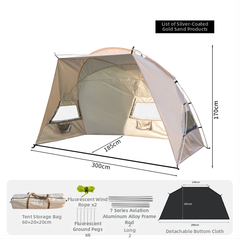 Kemping sátor integrált árnyékolóval és automatikus gyorsnyitással (Blackdog; Oxford anyag; vízállóság 1000; kerek forma)