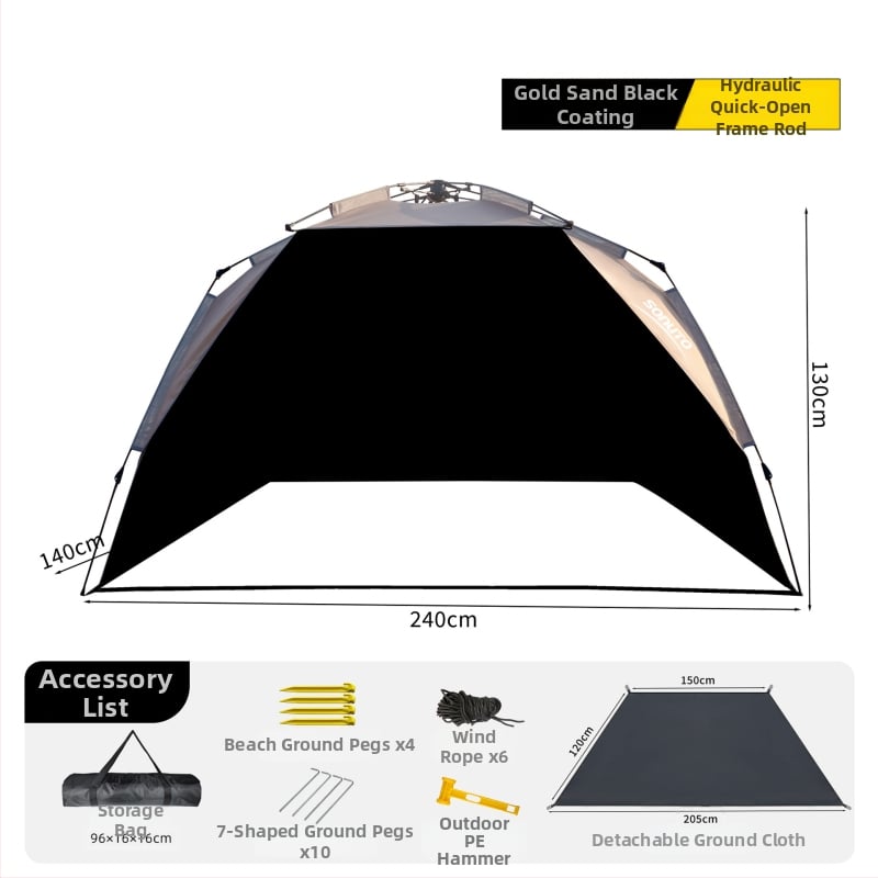 Kemping sátor integrált árnyékolóval és automatikus gyorsnyitással (Blackdog; Oxford anyag; vízállóság 1000; kerek forma)