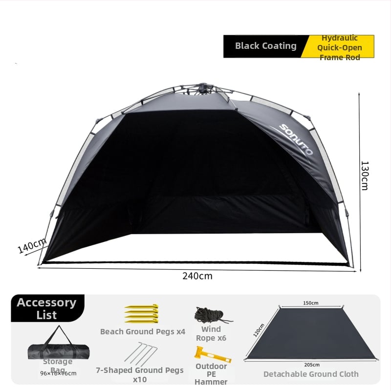 Kemping sátor integrált árnyékolóval és automatikus gyorsnyitással (Blackdog; Oxford anyag; vízállóság 1000; kerek forma)