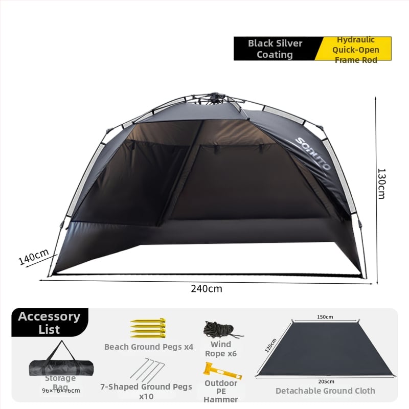 Kemping sátor integrált árnyékolóval és automatikus gyorsnyitással (Blackdog; Oxford anyag; vízállóság 1000; kerek forma)