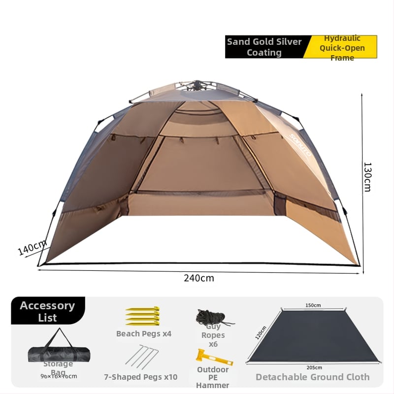 Kemping sátor integrált árnyékolóval és automatikus gyorsnyitással (Blackdog; Oxford anyag; vízállóság 1000; kerek forma)