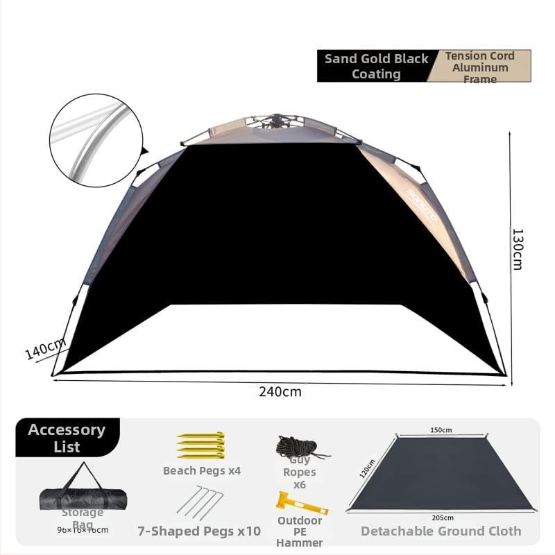 Kemping sátor integrált árnyékolóval és automatikus gyorsnyitással (Blackdog; Oxford anyag; vízállóság 1000; kerek forma)
