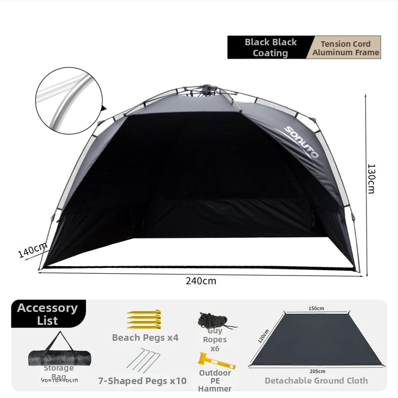Kemping sátor integrált árnyékolóval és automatikus gyorsnyitással (Blackdog; Oxford anyag; vízállóság 1000; kerek forma)