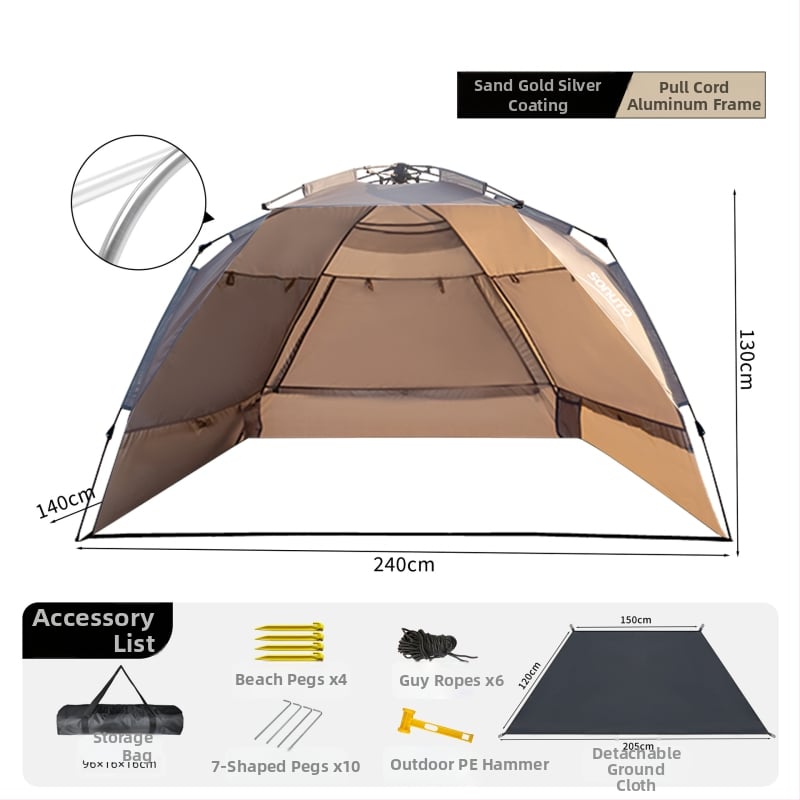 Kemping sátor integrált árnyékolóval és automatikus gyorsnyitással (Blackdog; Oxford anyag; vízállóság 1000; kerek forma)