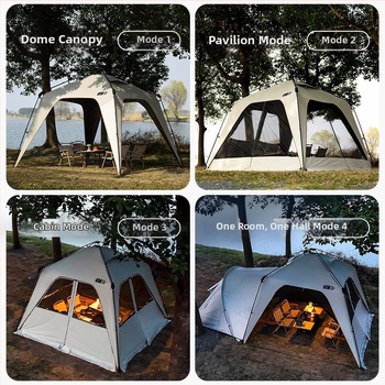 Къмпинг палатка със страничен навес, бързо разгръщане - еднослойна конструкция, фибърни пръти, водоустойност над 3000 мм, тегло 7.2 кг