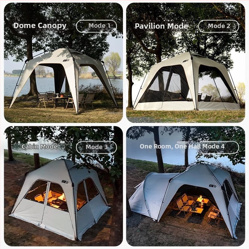 Къмпинг палатка със страничен навес, бързо разгръщане - еднослойна конструкция, фибърни пръти, водоустойност над 3000 мм, тегло 7.2 кг