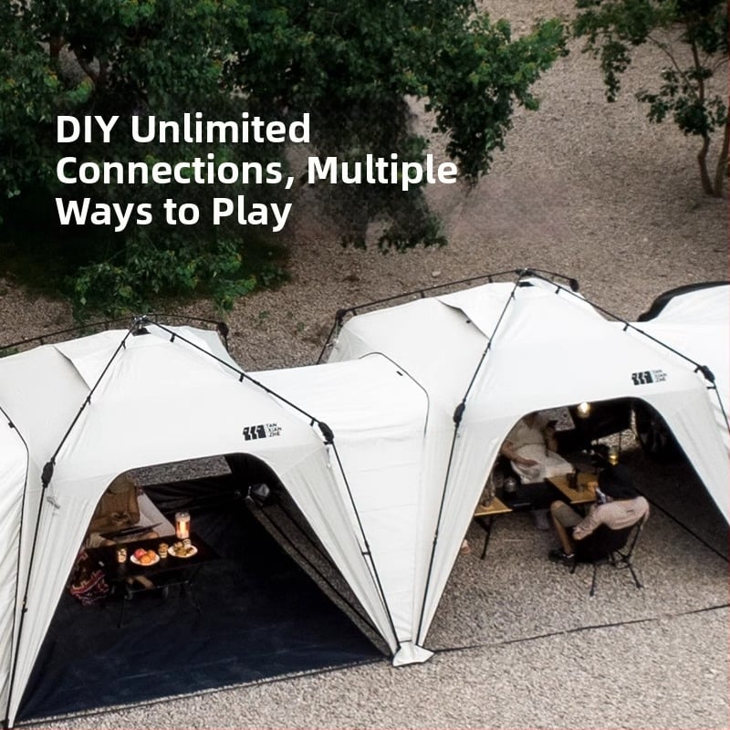 Къмпинг палатка със страничен навес, бързо разгръщане - еднослойна конструкция, фибърни пръти, водоустойност над 3000 мм, тегло 7.2 кг