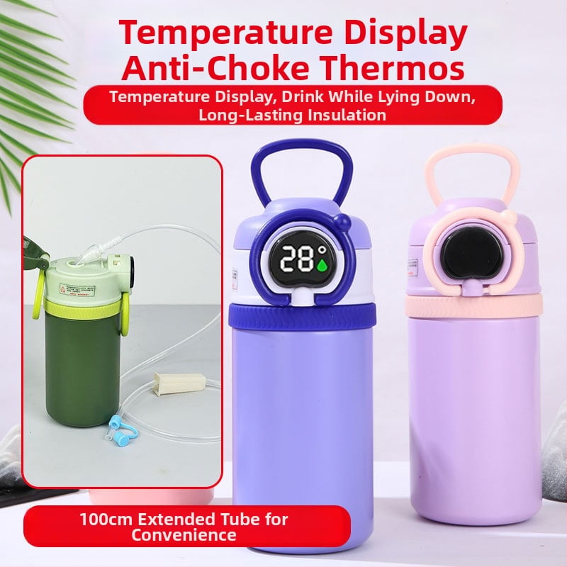 Termos čaša za ležeće starije osobe s prikazom temperature, antibakterijski vanjski dio od nehrđajućeg čelika, unutarnji spremnik 316L, izolacija 0–6 sati, slamka, poklopac s pritiskom