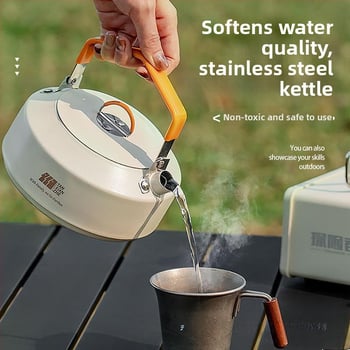 Набор съдове за къмпинг: тричленен комплект с походен котел и чайник (неръждаема стомана, преносим)