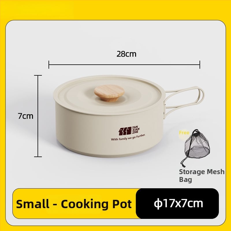 Набор съдове за къмпинг: тричленен комплект с походен котел и чайник (неръждаема стомана, преносим)