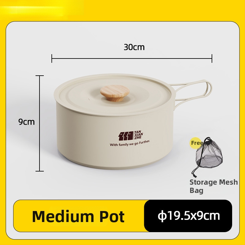 Набор съдове за къмпинг: тричленен комплект с походен котел и чайник (неръждаема стомана, преносим)