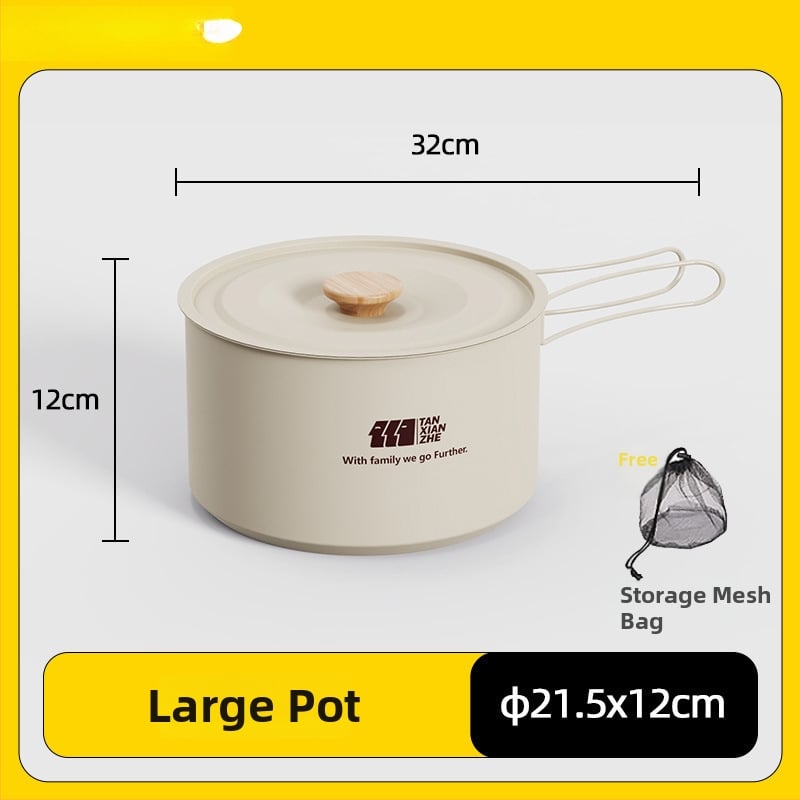 Набор съдове за къмпинг: тричленен комплект с походен котел и чайник (неръждаема стомана, преносим)