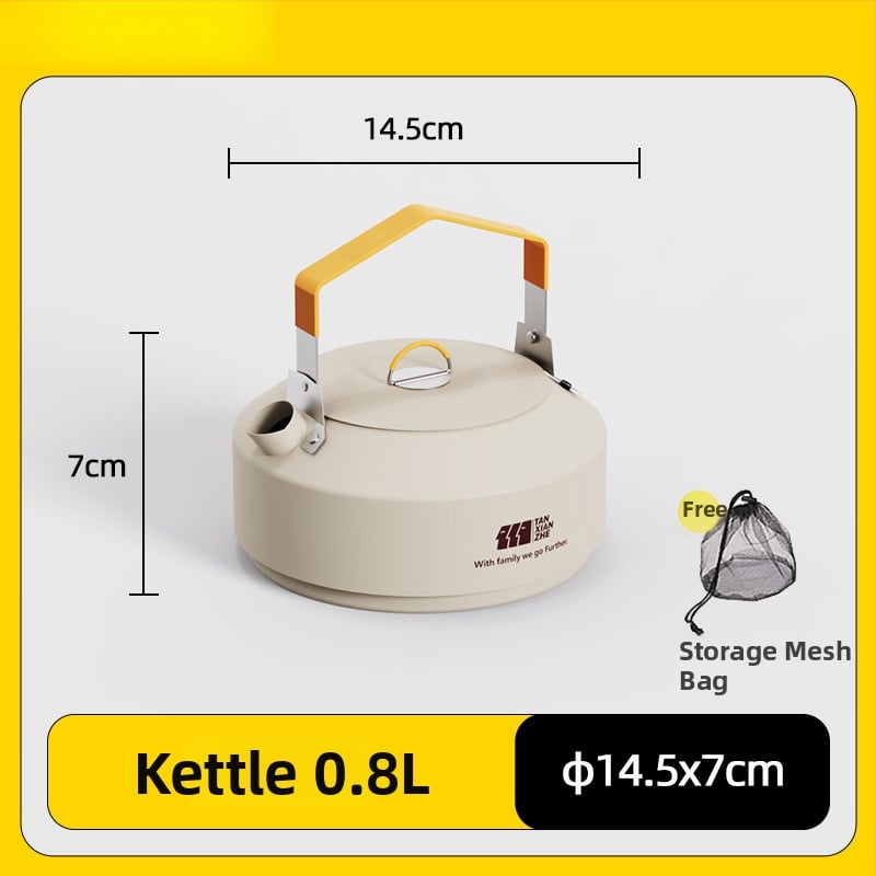 Набор съдове за къмпинг: тричленен комплект с походен котел и чайник (неръждаема стомана, преносим)