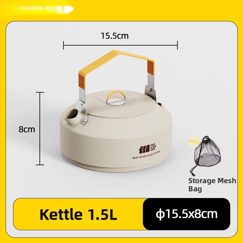 Набор съдове за къмпинг: тричленен комплект с походен котел и чайник (неръждаема стомана, преносим)