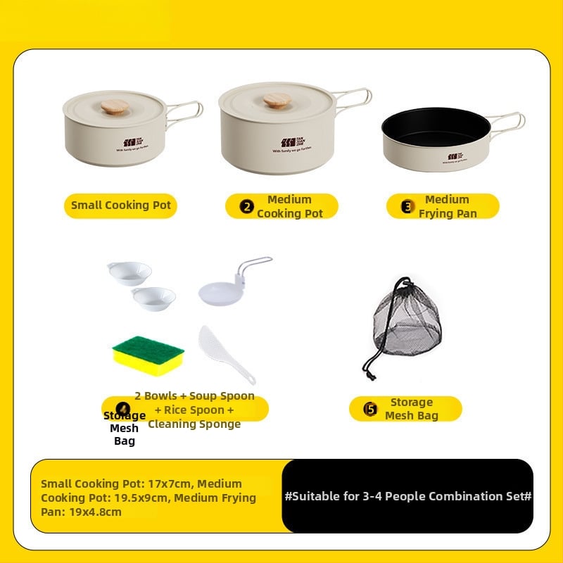 Набор съдове за къмпинг: тричленен комплект с походен котел и чайник (неръждаема стомана, преносим)