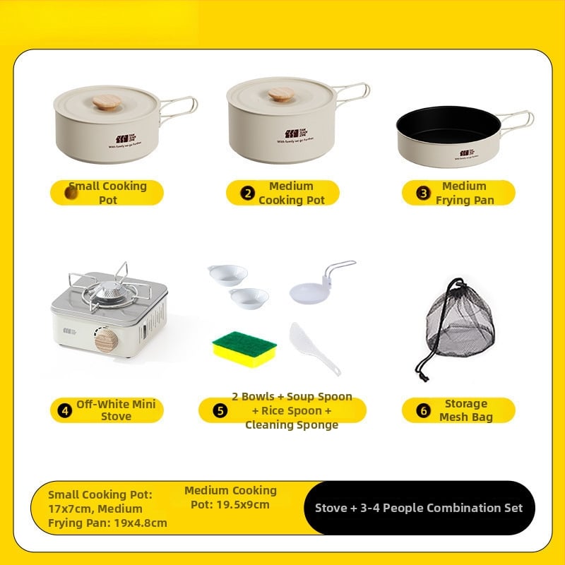 Набор съдове за къмпинг: тричленен комплект с походен котел и чайник (неръждаема стомана, преносим)