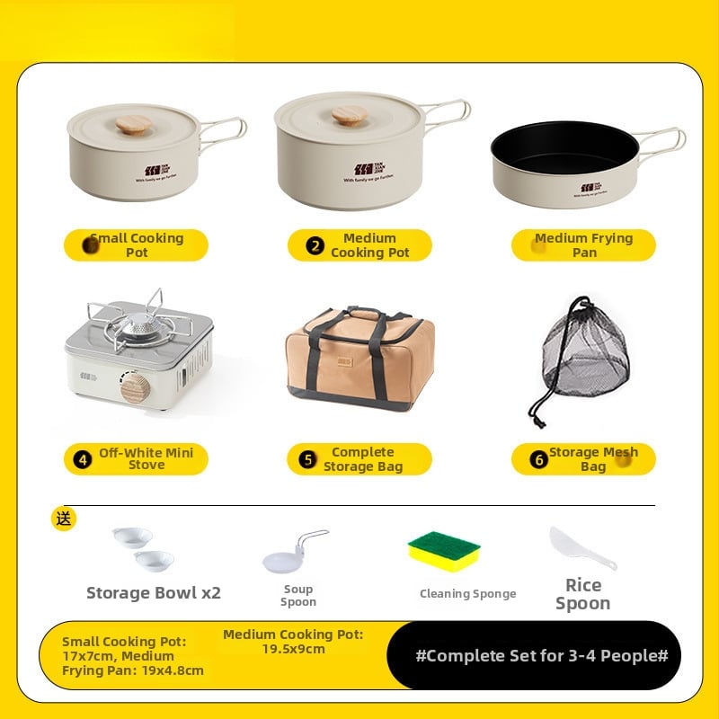Набор съдове за къмпинг: тричленен комплект с походен котел и чайник (неръждаема стомана, преносим)