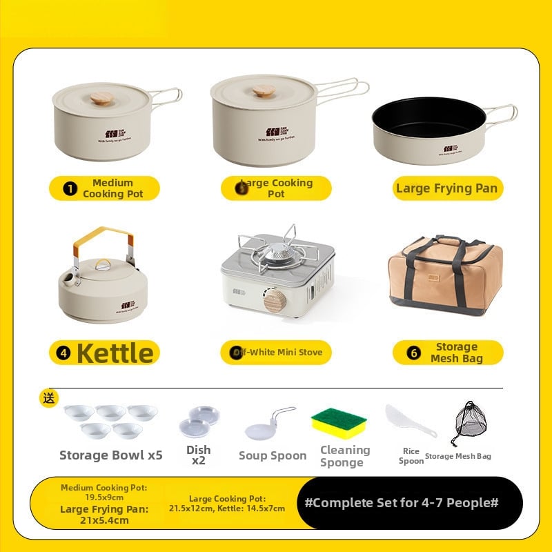 Набор съдове за къмпинг: тричленен комплект с походен котел и чайник (неръждаема стомана, преносим)