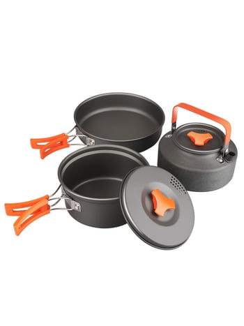 Портативен къмпинг комплект съдове за готвене, алуминиева сплав, за 3–5 човека, многофункционален (пържене/варене), възможност за печат на лого