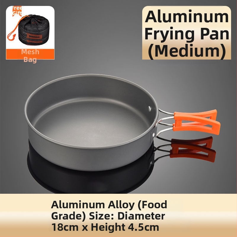 Портативен къмпинг комплект съдове за готвене, алуминиева сплав, за 3–5 човека, многофункционален (пържене/варене), възможност за печат на лого