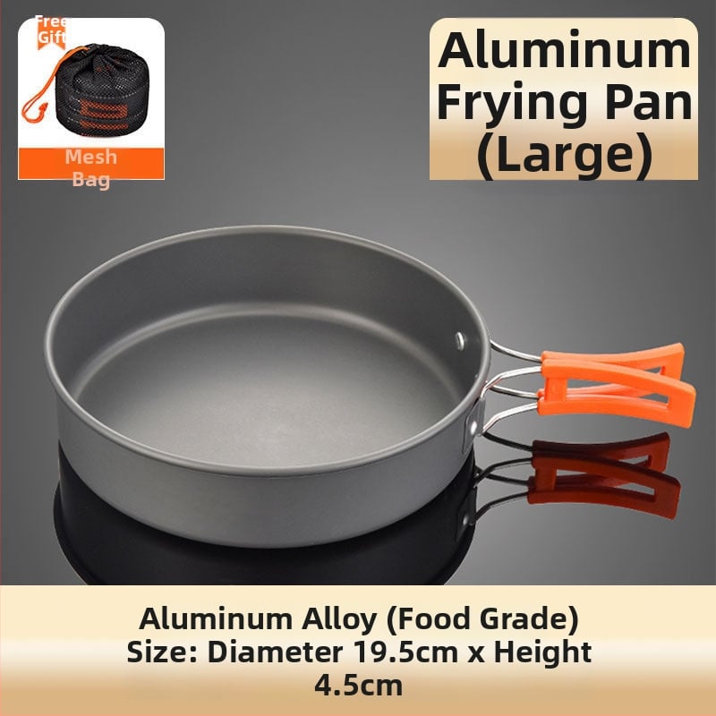 Портативен къмпинг комплект съдове за готвене, алуминиева сплав, за 3–5 човека, многофункционален (пържене/варене), възможност за печат на лого