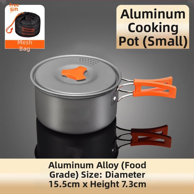 Портативен къмпинг комплект съдове за готвене, алуминиева сплав, за 3–5 човека, многофункционален (пържене/варене), възможност за печат на лого