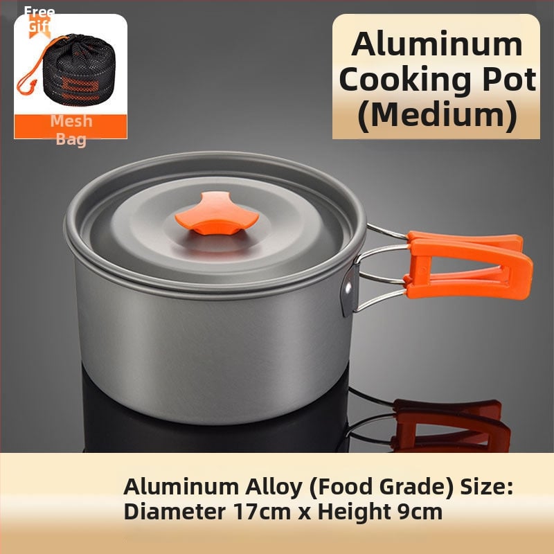 Портативен къмпинг комплект съдове за готвене, алуминиева сплав, за 3–5 човека, многофункционален (пържене/варене), възможност за печат на лого