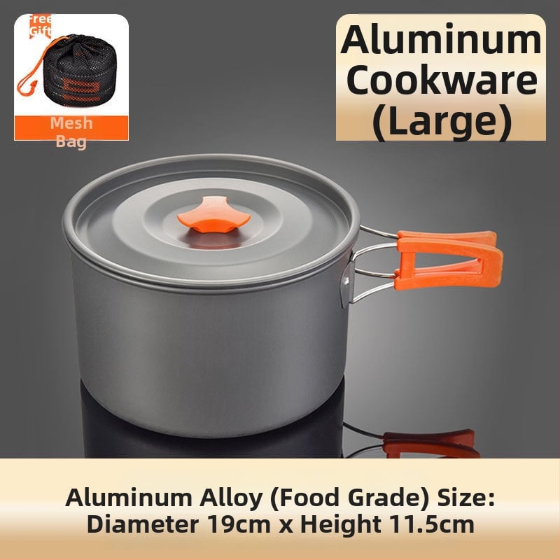 Портативен къмпинг комплект съдове за готвене, алуминиева сплав, за 3–5 човека, многофункционален (пържене/варене), възможност за печат на лого