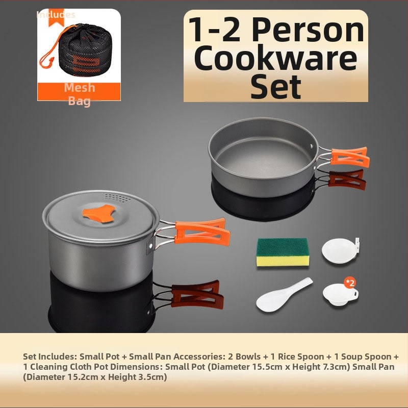 Портативен къмпинг комплект съдове за готвене, алуминиева сплав, за 3–5 човека, многофункционален (пържене/варене), възможност за печат на лого