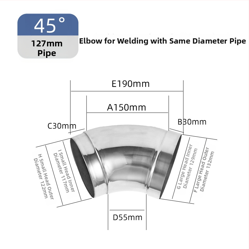 Uholový fiting z nehrdzavejúcej ocele 304, zváraný, lisovaný, 90°, veľký priemer, hrúbka steny 1,2 mm