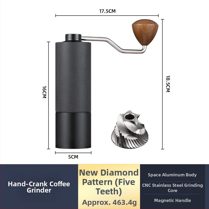 Φορητός χειροκίνητος μύλος κόκκων καφέ, Nordic στυλ, CNC ατσάλινο πυρήνα, αλουμινένιο σώμα, μηχανισμός από ανοξείδωτο ατσάλι, βάρος 460 g, ρύθμιση μεγέθους άλεσης