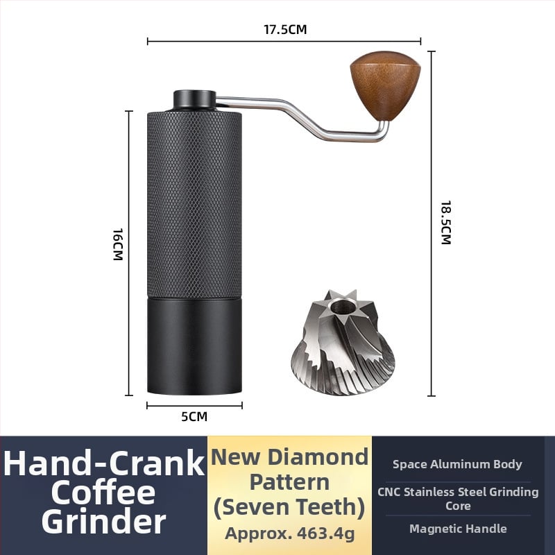 Φορητός χειροκίνητος μύλος κόκκων καφέ, Nordic στυλ, CNC ατσάλινο πυρήνα, αλουμινένιο σώμα, μηχανισμός από ανοξείδωτο ατσάλι, βάρος 460 g, ρύθμιση μεγέθους άλεσης