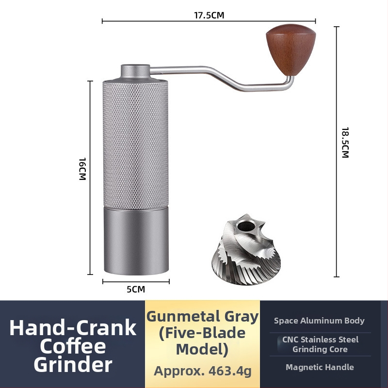 Φορητός χειροκίνητος μύλος κόκκων καφέ, Nordic στυλ, CNC ατσάλινο πυρήνα, αλουμινένιο σώμα, μηχανισμός από ανοξείδωτο ατσάλι, βάρος 460 g, ρύθμιση μεγέθους άλεσης