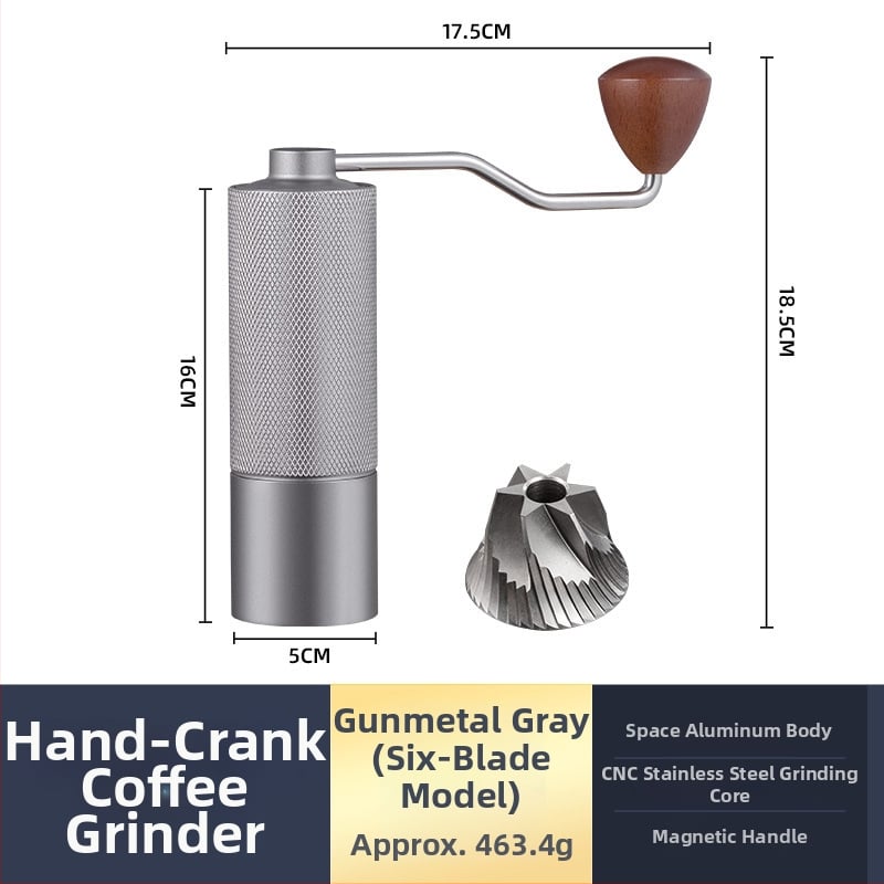 Φορητός χειροκίνητος μύλος κόκκων καφέ, Nordic στυλ, CNC ατσάλινο πυρήνα, αλουμινένιο σώμα, μηχανισμός από ανοξείδωτο ατσάλι, βάρος 460 g, ρύθμιση μεγέθους άλεσης