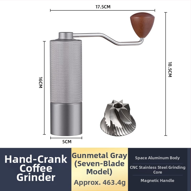 Φορητός χειροκίνητος μύλος κόκκων καφέ, Nordic στυλ, CNC ατσάλινο πυρήνα, αλουμινένιο σώμα, μηχανισμός από ανοξείδωτο ατσάλι, βάρος 460 g, ρύθμιση μεγέθους άλεσης