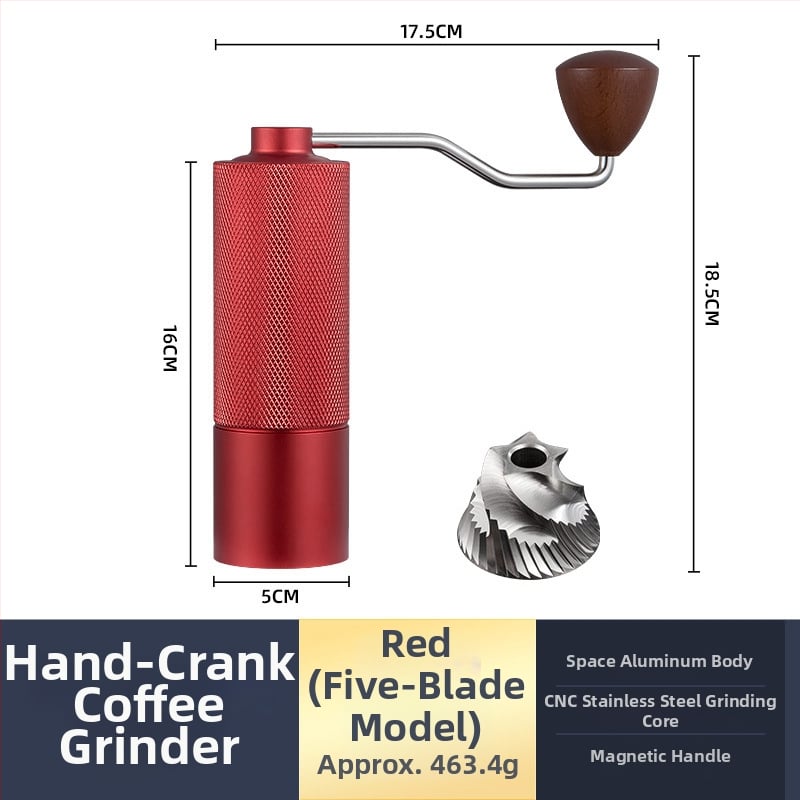 Φορητός χειροκίνητος μύλος κόκκων καφέ, Nordic στυλ, CNC ατσάλινο πυρήνα, αλουμινένιο σώμα, μηχανισμός από ανοξείδωτο ατσάλι, βάρος 460 g, ρύθμιση μεγέθους άλεσης