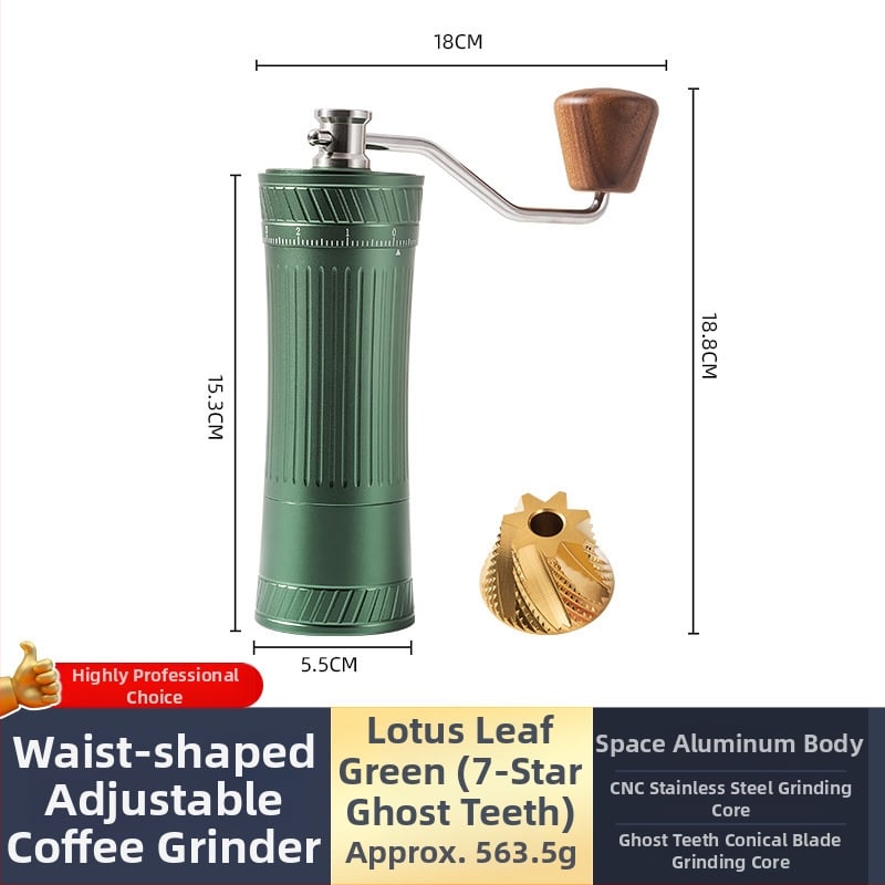Φορητός χειροκίνητος μύλος κόκκων καφέ, Nordic στυλ, CNC ατσάλινο πυρήνα, αλουμινένιο σώμα, μηχανισμός από ανοξείδωτο ατσάλι, βάρος 460 g, ρύθμιση μεγέθους άλεσης