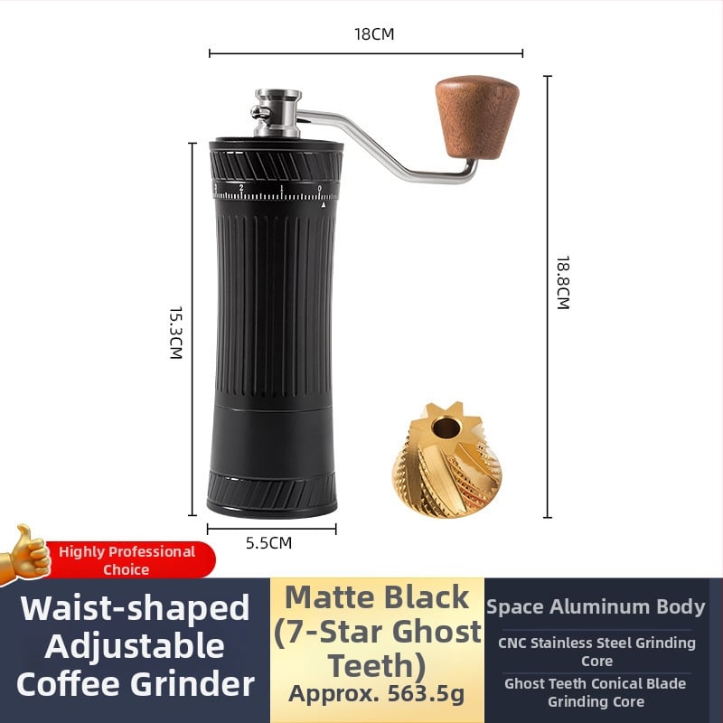Φορητός χειροκίνητος μύλος κόκκων καφέ, Nordic στυλ, CNC ατσάλινο πυρήνα, αλουμινένιο σώμα, μηχανισμός από ανοξείδωτο ατσάλι, βάρος 460 g, ρύθμιση μεγέθους άλεσης