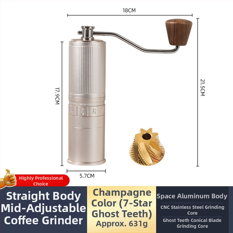 Φορητός χειροκίνητος μύλος κόκκων καφέ, Nordic στυλ, CNC ατσάλινο πυρήνα, αλουμινένιο σώμα, μηχανισμός από ανοξείδωτο ατσάλι, βάρος 460 g, ρύθμιση μεγέθους άλεσης