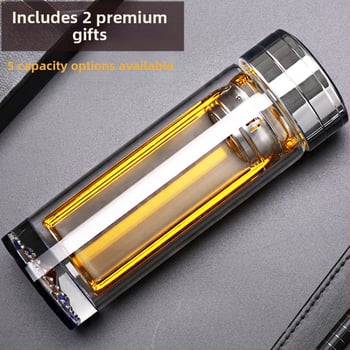 Κούπα τσαγιού με διπλό τοίχωμα από γυαλί, ευφυής μέτρηση θερμοκρασίας, πολυεπίπεδη κατασκευή, κινεζικού στυλ με καπάκι και χωρίς φίλτρο