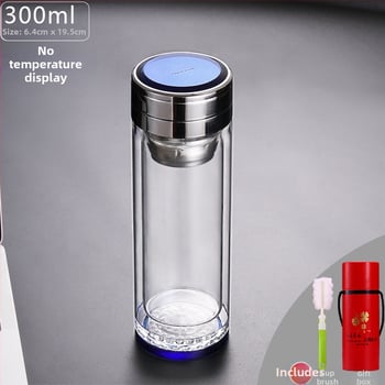 Κούπα τσαγιού με διπλό τοίχωμα από γυαλί, ευφυής μέτρηση θερμοκρασίας, πολυεπίπεδη κατασκευή, κινεζικού στυλ με καπάκι και χωρίς φίλτρο