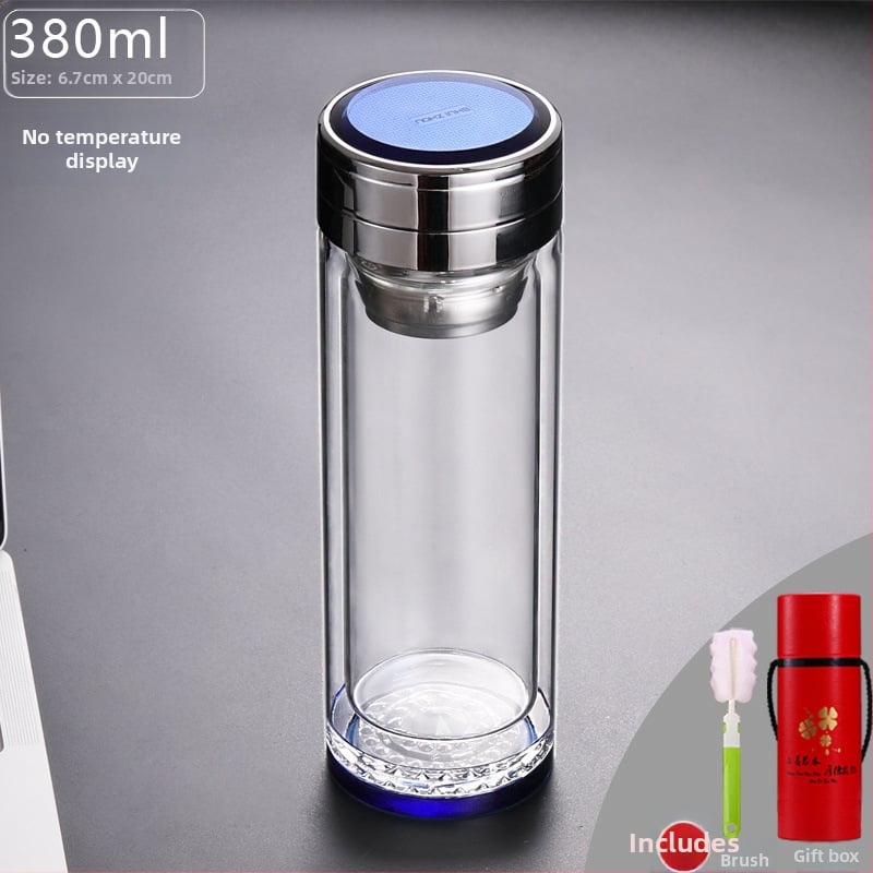 Κούπα τσαγιού με διπλό τοίχωμα από γυαλί, ευφυής μέτρηση θερμοκρασίας, πολυεπίπεδη κατασκευή, κινεζικού στυλ με καπάκι και χωρίς φίλτρο