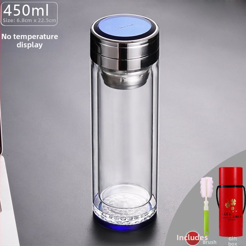 Κούπα τσαγιού με διπλό τοίχωμα από γυαλί, ευφυής μέτρηση θερμοκρασίας, πολυεπίπεδη κατασκευή, κινεζικού στυλ με καπάκι και χωρίς φίλτρο