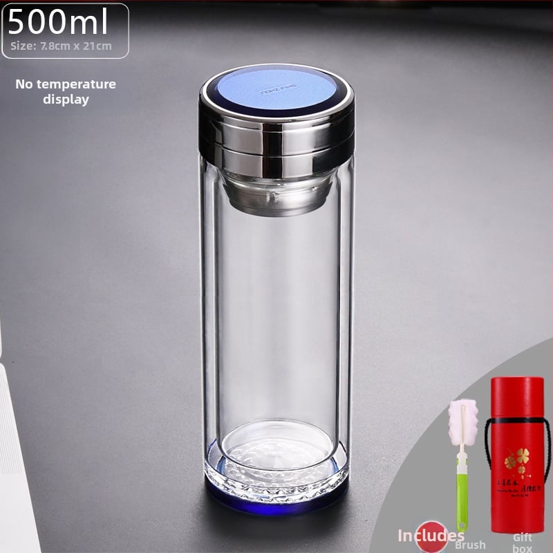 Κούπα τσαγιού με διπλό τοίχωμα από γυαλί, ευφυής μέτρηση θερμοκρασίας, πολυεπίπεδη κατασκευή, κινεζικού στυλ με καπάκι και χωρίς φίλτρο