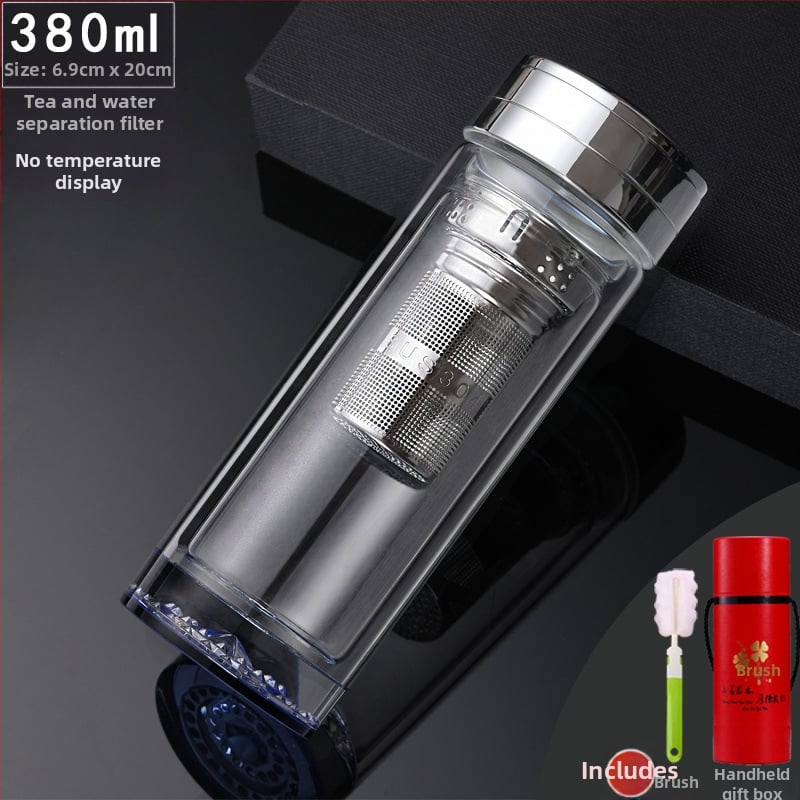 Κούπα τσαγιού με διπλό τοίχωμα από γυαλί, ευφυής μέτρηση θερμοκρασίας, πολυεπίπεδη κατασκευή, κινεζικού στυλ με καπάκι και χωρίς φίλτρο