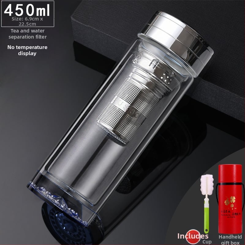 Κούπα τσαγιού με διπλό τοίχωμα από γυαλί, ευφυής μέτρηση θερμοκρασίας, πολυεπίπεδη κατασκευή, κινεζικού στυλ με καπάκι και χωρίς φίλτρο