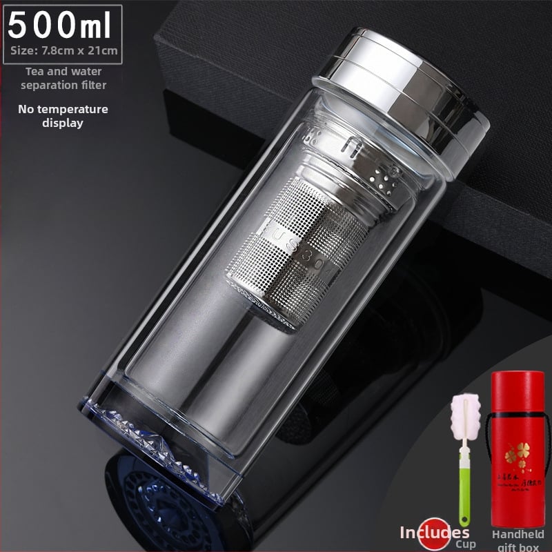 Κούπα τσαγιού με διπλό τοίχωμα από γυαλί, ευφυής μέτρηση θερμοκρασίας, πολυεπίπεδη κατασκευή, κινεζικού στυλ με καπάκι και χωρίς φίλτρο