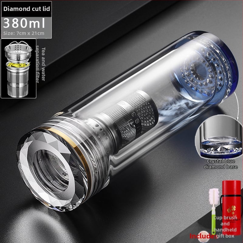 Κούπα τσαγιού με διπλό τοίχωμα από γυαλί, ευφυής μέτρηση θερμοκρασίας, πολυεπίπεδη κατασκευή, κινεζικού στυλ με καπάκι και χωρίς φίλτρο